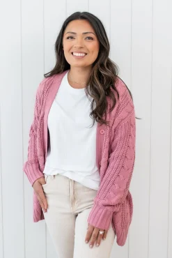 Cable Knit Adult Cardigan in Apple Blossom