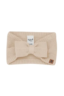 Chunky Knit Bow Headband in Almond