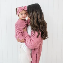 Chunky Knit Bow Headband in Apple Blossom
