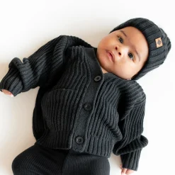 Chunky Knit Ribbed Beanie in Midnight