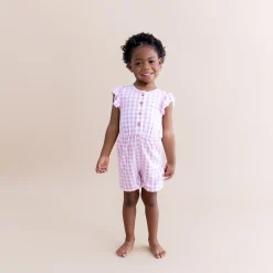 Flutter Sleeve Romper in Gingham Thistle