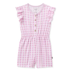 Flutter Sleeve Romper in Gingham Thistle