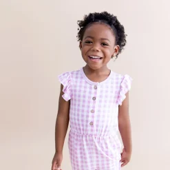 Flutter Sleeve Romper in Gingham Thistle