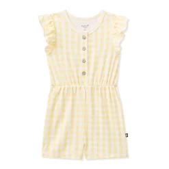 Flutter Sleeve Romper in Gingham Chamomile