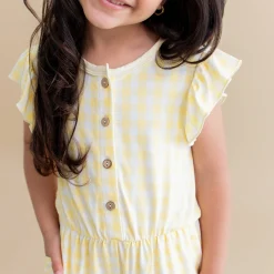 Flutter Sleeve Romper in Gingham Chamomile