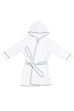 Hooded Bath Robe in Cloud with Storm Trim
