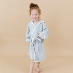 Hooded Bath Robe in Storm with Cloud Trim