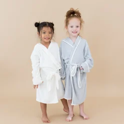 Hooded Bath Robe in Storm with Cloud Trim