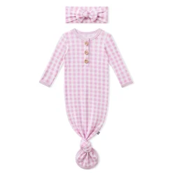 Knotted Gown with Bow Set in Gingham Thistle