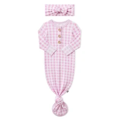 Knotted Gown with Bow Set in Gingham Thistle