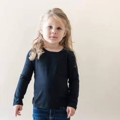 Long Sleeve Toddler Crew Neck Tee in Midnight