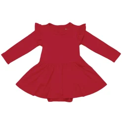 Long Sleeve Twirl Bodysuit Dress in Cardinal