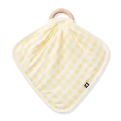 Lovey in Gingham Chamomile with Removable Wooden Teething Ring