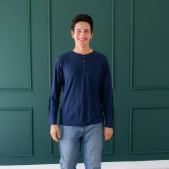 Men's Long Sleeve Henley Top in Navy