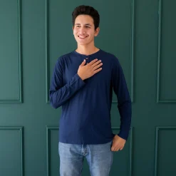 Men's Long Sleeve Henley Top in Navy