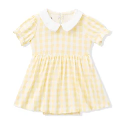 Peter Pan Collar Bodysuit Dress in Gingham Chamomile