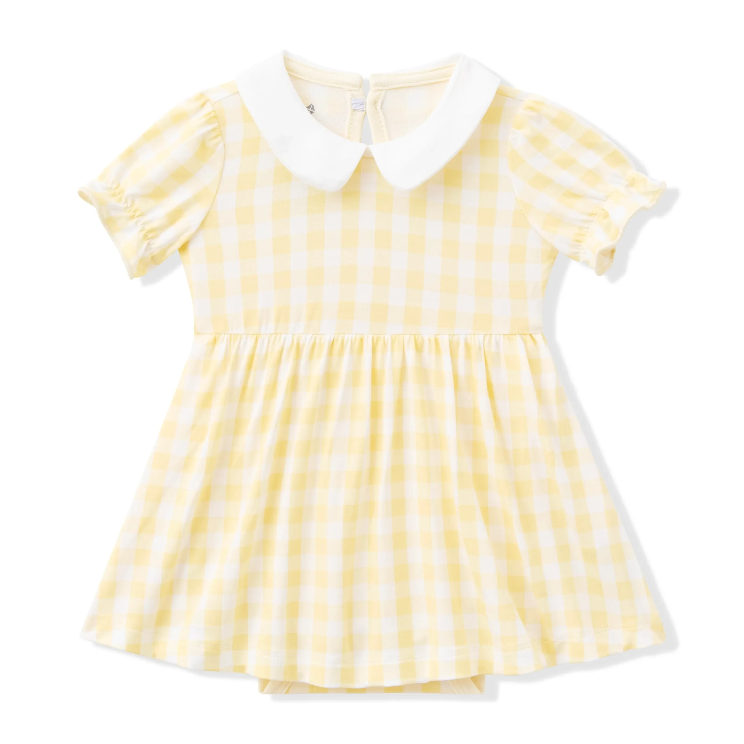 Peter Pan Collar Bodysuit Dress in Gingham Chamomile
