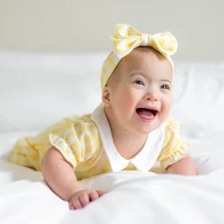 Peter Pan Collar Bodysuit Dress in Gingham Chamomile