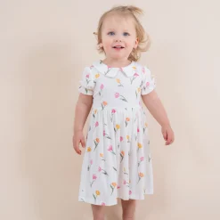 Peter Pan Collar Bodysuit Dress in Tulip
