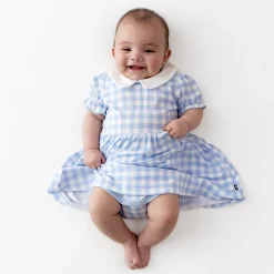 Peter Pan Collar Bodysuit Dress in Gingham Breeze