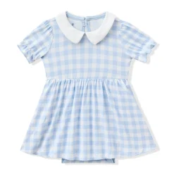 Peter Pan Collar Bodysuit Dress in Gingham Breeze