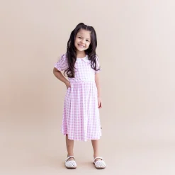 Peter Pan Collar Dress in Gingham Thistle