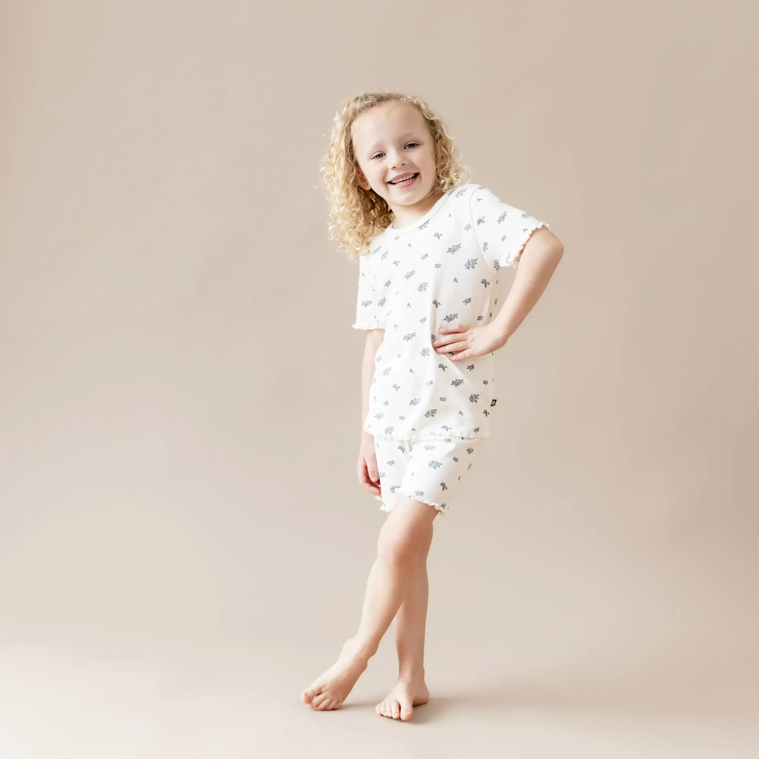 Pointelle Short Sleeve Set in Spray Rose