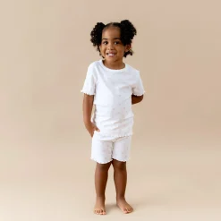 Pointelle Short Sleeve Set in Sweet Pink Bow