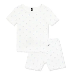 Pointelle Short Sleeve Set in Sweet Blue Bow