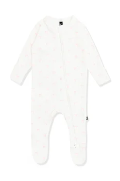 Pointelle Zippered Footie in Sweet Pink Bow