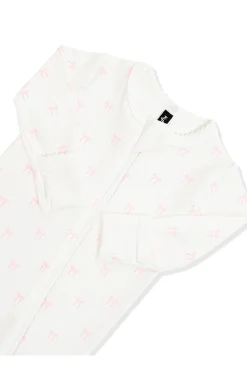 Pointelle Zippered Footie in Sweet Pink Bow