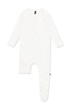 Pointelle Zippered Footie in Sweet Pink Bow
