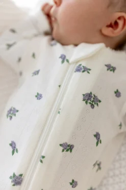 Pointelle Zippered Footie in Spray Rose