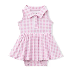Polo Bodysuit Dress in Gingham Thistle