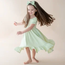 Puff Sleeve Twirl Dress in Basil