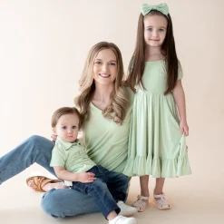 Puff Sleeve Twirl Dress in Basil