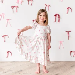 Puff Sleeve Twirl Dress in Bow