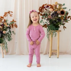 Ribbed Henley Set in Apple Blossom