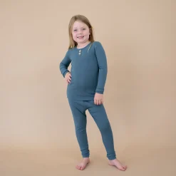 Ribbed Henley Set in Atlantic