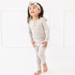 Ribbed Henley Set in Oat