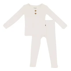 Ribbed Henley Set in Oat