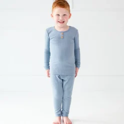 Ribbed Henley Set in Slate