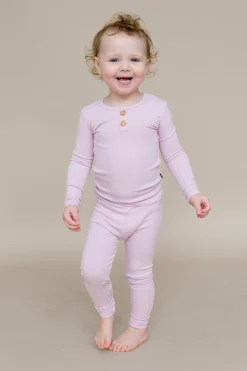 Ribbed Henley Set in Thistle