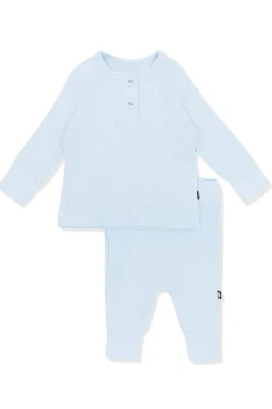 Ribbed Infant Henley Set in Breeze
