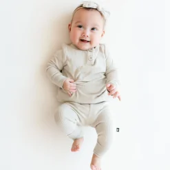 Ribbed Infant Henley Set in Oat