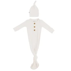 Ribbed Knotted Gown with Hat Set in Oat