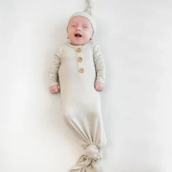 Ribbed Knotted Gown with Hat Set in Oat