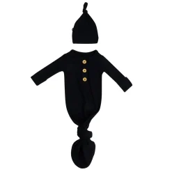 Ribbed Knotted Gown with Hat Set in Midnight
