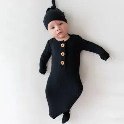 Ribbed Knotted Gown with Hat Set in Midnight