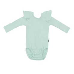 Ribbed Long Sleeve Ruffle Leotard in Sage